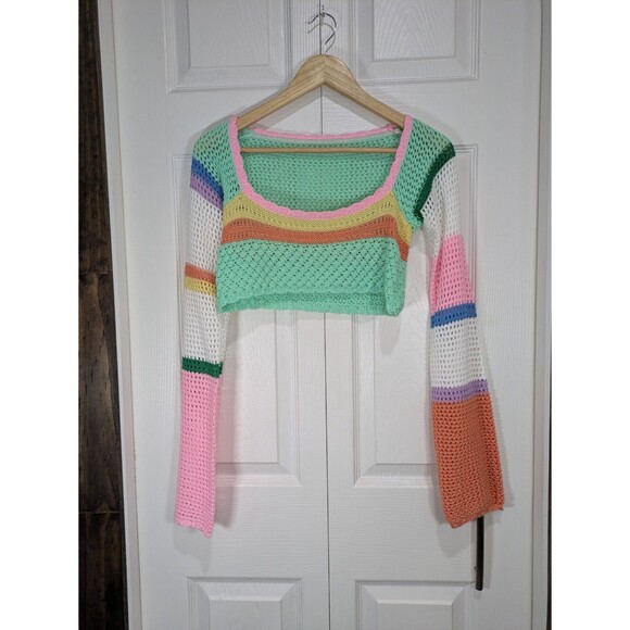 Women's Crocheted Long Sleeve Crop Top - Size Small - Picture 1 of 6